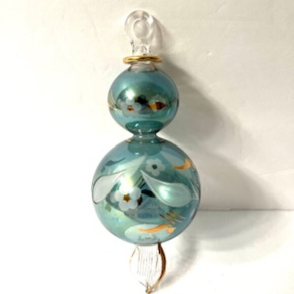 Blue Floral Etched Ball, gold painted - Picture 2 of 3